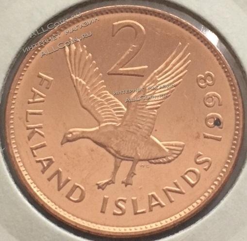 №148 Фалклендские острова 2 цента 1998г. Бронза.UNC 