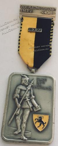 #389 Швейцария спорт Медаль Знаки. Стрелковый фестиваль Platzmeisterschaft в Шаффхаузен. 1987 год.