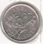 26-124 Бермуды 10 центов 1981г. KM# 17 медно-никелевая 2,45гр 17,8мм