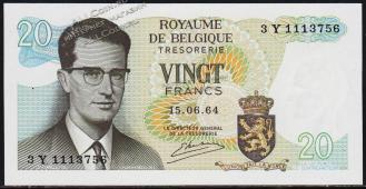 Банкнота Бельгия 20 франков 1964 года. Р.138(3) - UNC - Банкнота Бельгия 20 франков 1964 года. Р.138(3) - UNC