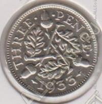 36-150 Великобритания 3 пенса 1933г. KM# 831 UNC серебро 1,4138гр 16,0мм