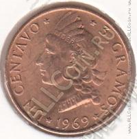23-1 Доминикана 1 сентаво 1969г. KM# 32 бронза 3,02гр