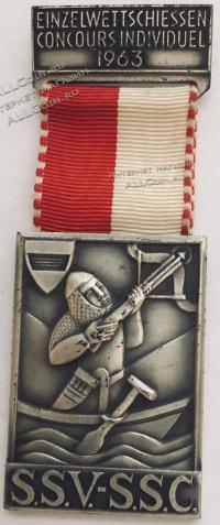 #269 Швейцария спорт Медаль Знаки. Индивидуальный конкурс стрелков. 1963 год.  