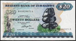 Зимбабве 20 долларов 1980г. P.4а - UNC - Зимбабве 20 долларов 1980г. P.4а - UNC