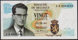 Бельгия 20 франков 1964г. Р.138(1) - UNC - Бельгия 20 франков 1964г. Р.138(1) - UNC