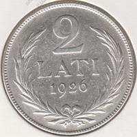 2-164 Латвия 2 лата 1926г. KM# 8 серебро 10,0гр 27,0мм