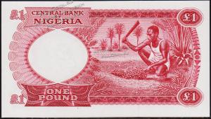 Банкнота Нигерия 1 фунт 1967. P.8 UNC  - Банкнота Нигерия 1 фунт 1967. P.8 UNC 