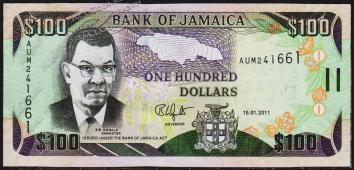 Ямайка 100 долларов 2011г. P.84f - UNC - Ямайка 100 долларов 2011г. P.84f - UNC