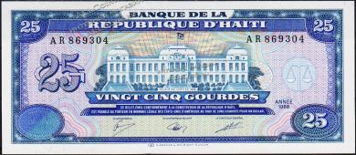 Банкнота Гаити 25 гурдов 1988 года. P.248 UNC - Банкнота Гаити 25 гурдов 1988 года. P.248 UNC