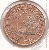 10-130 Либерия 1 цент 1961г КМ # 13 бронза 2,6гр. 18мм  - 10-130 Либерия 1 цент 1961г КМ # 13 бронза 2,6гр. 18мм 