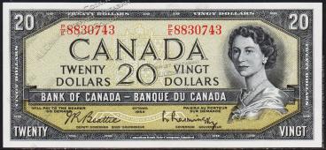 Канада 20 долларов 1954г. P.80в - UNC - Канада 20 долларов 1954г. P.80в - UNC