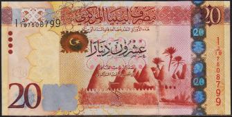 Банкнота Ливия 20 динар 2012 года. P.79 UNC - Банкнота Ливия 20 динар 2012 года. P.79 UNC