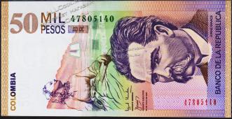Банкнота Колумбия 50000 песо 23.07.2001 года. P.455в - UNC - Банкнота Колумбия 50000 песо 23.07.2001 года. P.455в - UNC