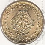 20-93 Южная Африка 1/2 цента 1964г. КМ # 56 UNC латунь 5,6гр.