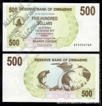 Зимбабве 500 долларов 2006г. P.43 UNC