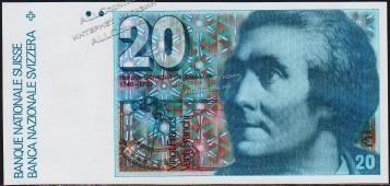 Швейцария 20 франков 1987г. P.55g(57) - UNC - Швейцария 20 франков 1987г. P.55g(57) - UNC