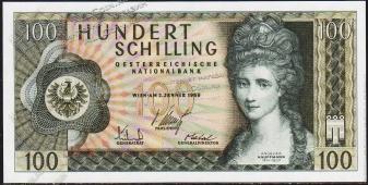 Банкнота Австрия 100 шиллингов 1969 (1970 года.) P.145 UNC - Банкнота Австрия 100 шиллингов 1969 (1970 года.) P.145 UNC