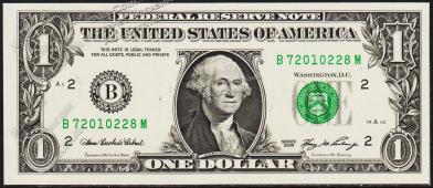 Банкнота США 1 доллар 2006 года. Р.523а - UNC "В" В-М - Банкнота США 1 доллар 2006 года. Р.523а - UNC "В" В-М
