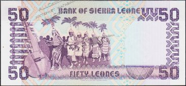 Банкнота Сьерра-Леоне 50 леоне 1989 года. P.17в - UNC - Банкнота Сьерра-Леоне 50 леоне 1989 года. P.17в - UNC
