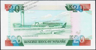 Банкнота Малави 20 квача 1993 года. P.27 UNC - Банкнота Малави 20 квача 1993 года. P.27 UNC