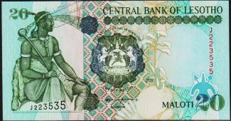 Банкнота Лесото 20 малоти 2001 года. P.16c - UNC - Банкнота Лесото 20 малоти 2001 года. P.16c - UNC