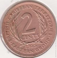 19-117 Восточные Карибы 2 цента 1955г. KM# 3 бронза 9,55гр 30,5мм