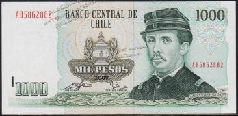 Банкнота Чили 1000 песо 2009 года. P.154g(4) - UNC - Банкнота Чили 1000 песо 2009 года. P.154g(4) - UNC