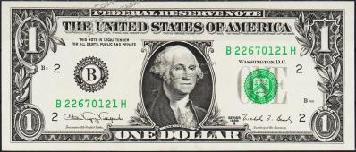 Банкнота США 1 доллар 1988A года Р.480в - AUNC "B" B-H - Банкнота США 1 доллар 1988A года Р.480в - AUNC "B" B-H