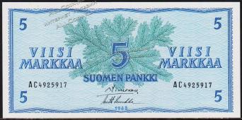 Финляндия 5 марок 1963г. P.99 UNC "AC" - Финляндия 5 марок 1963г. P.99 UNC "AC"
