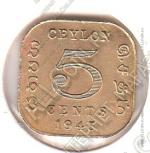 2-172 Цейлон 5  центов 1945 г. KM# 113.2 Никель-Латунь 18,0 мм.