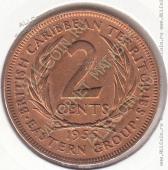 19-28 Восточные Карибы 2 цента 1955г. КМ # 3 бронза 9,55гр. 30,5мм.  - 19-28 Восточные Карибы 2 цента 1955г. КМ # 3 бронза 9,55гр. 30,5мм. 