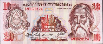 Банкнота Гондурас 10 лемпир 1989 года. P.70 UNC - Банкнота Гондурас 10 лемпир 1989 года. P.70 UNC