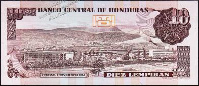 Банкнота Гондурас 10 лемпир 1989 года. P.70 UNC - Банкнота Гондурас 10 лемпир 1989 года. P.70 UNC