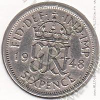 9-97 Великобритания 6 пенсов 1948г. КМ # 862 медно-никелевая 2,83гр. 19,5мм