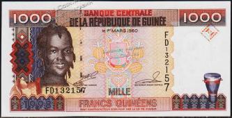 Гвинея 1000 франков 1998г. P.37 UNC - Гвинея 1000 франков 1998г. P.37 UNC