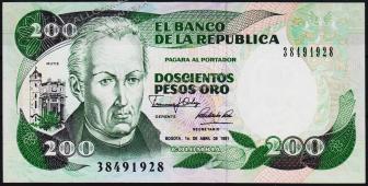 Банкнота Колумбия 200 песо 01.04.1991 года. P.429d(6) - UNC - Банкнота Колумбия 200 песо 01.04.1991 года. P.429d(6) - UNC