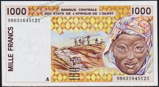 Кот-д’Ивуар 1000 франков 1998г. P.111Ah - UNC - Кот-д’Ивуар 1000 франков 1998г. P.111Ah - UNC