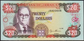 Ямайка 20 долларов 1995г. P.72e - UNC - Ямайка 20 долларов 1995г. P.72e - UNC