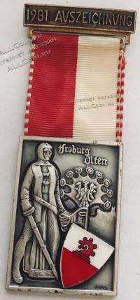 #283 Швейцария спорт Медаль Знаки. Наградная медаль древнего города Листаля. 1981 год.