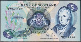 Шотландия 5 фунтов 1994г. P.116в(3) - UNC - Шотландия 5 фунтов 1994г. P.116в(3) - UNC