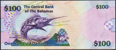 Багамские острова 100 долларов 2009г. P.76 UNC - Багамские острова 100 долларов 2009г. P.76 UNC