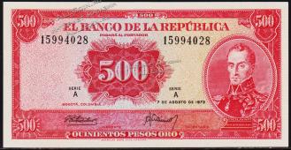 Колумбия 500 песо оро 1973г. P.416 UNC - Колумбия 500 песо оро 1973г. P.416 UNC