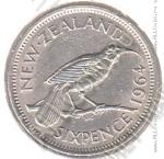 6-52 Новая Зеландия 6 пенсов 1964 г. KM# 26.2 Медь-Никель 2,83 гр. 19,3 мм.
