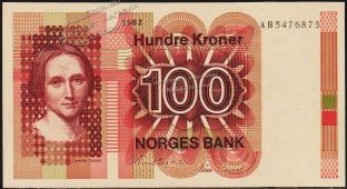 Норвегия 100 крон 1982г. P.41с(2) - UNC - Норвегия 100 крон 1982г. P.41с(2) - UNC