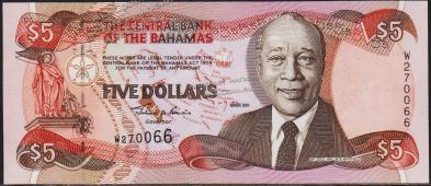 Багамы 5 долларов 2001г. P.63в - UNC - Багамы 5 долларов 2001г. P.63в - UNC