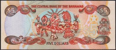 Багамы 5 долларов 2001г. P.63в - UNC - Багамы 5 долларов 2001г. P.63в - UNC