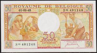 Бельгия 50 франков 1948г. Р.133а - UNC - Бельгия 50 франков 1948г. Р.133а - UNC