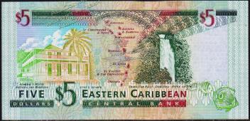 Восточные Карибы 5 долларов 2000г. Р.37м - UNC - Восточные Карибы 5 долларов 2000г. Р.37м - UNC