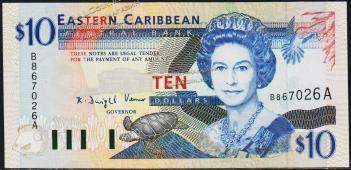 Восточные Карибы 10 долларов 1994г. Р.32А - UNC - Восточные Карибы 10 долларов 1994г. Р.32А - UNC