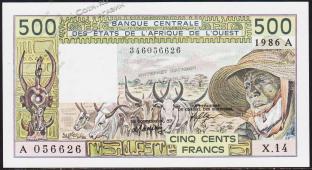 Кот-д’Ивуар 500 франков 1986г. P.106A.j - UNC - Кот-д’Ивуар 500 франков 1986г. P.106A.j - UNC